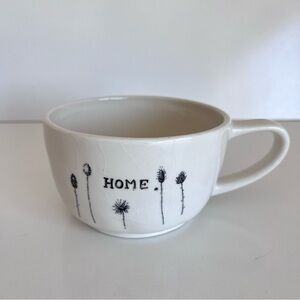 Early Rae Dunn By Magenta HOME Cappuccino Mug Flowers Typewriter Font